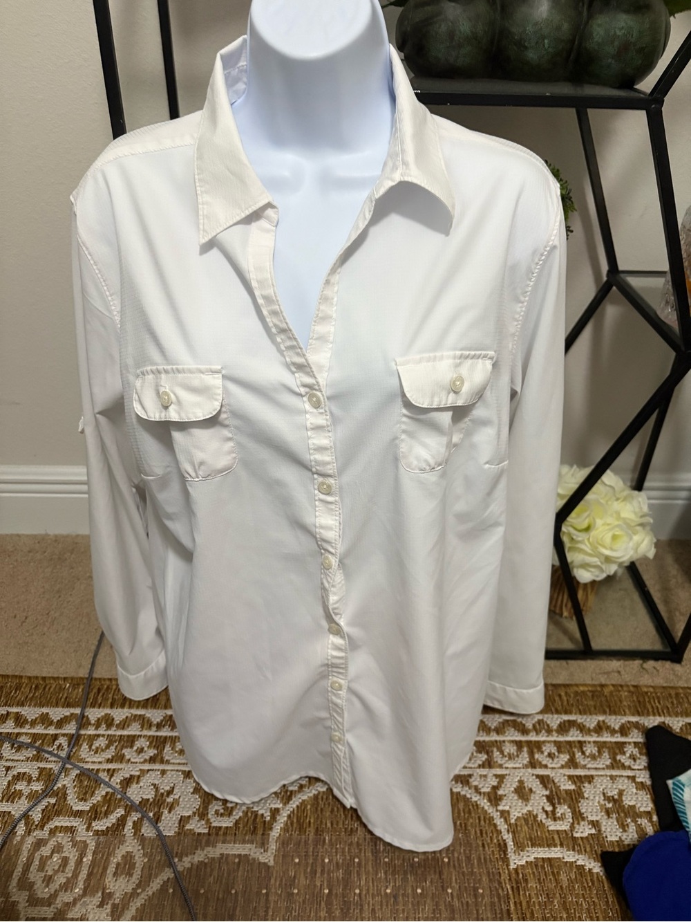 Columbia womens button down utility long sleeve shirt front pockets ivory XL